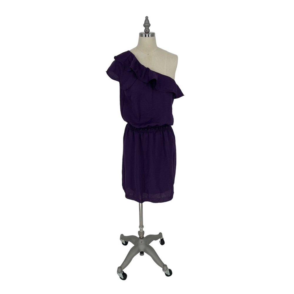 Chelsea Ruffle One Shoulder Mini Purple Dress - L $98